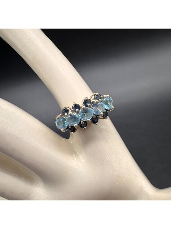 Jewelry - Vintage Sterling Silver Blue Topaz Sapphire Ring 3 Rows Double Split Band Size 6